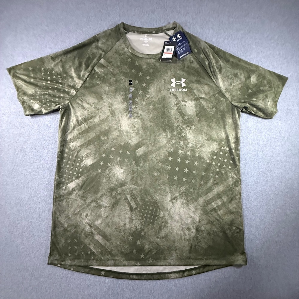 Under Armour Freedom Tech T-Shirt Mens 3XLT Green Star Flag Tactical 1377055